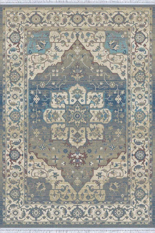 Mavi Klasik Göbekli Dokuma Pamuk Taban Kaymaz Kilim KLM155