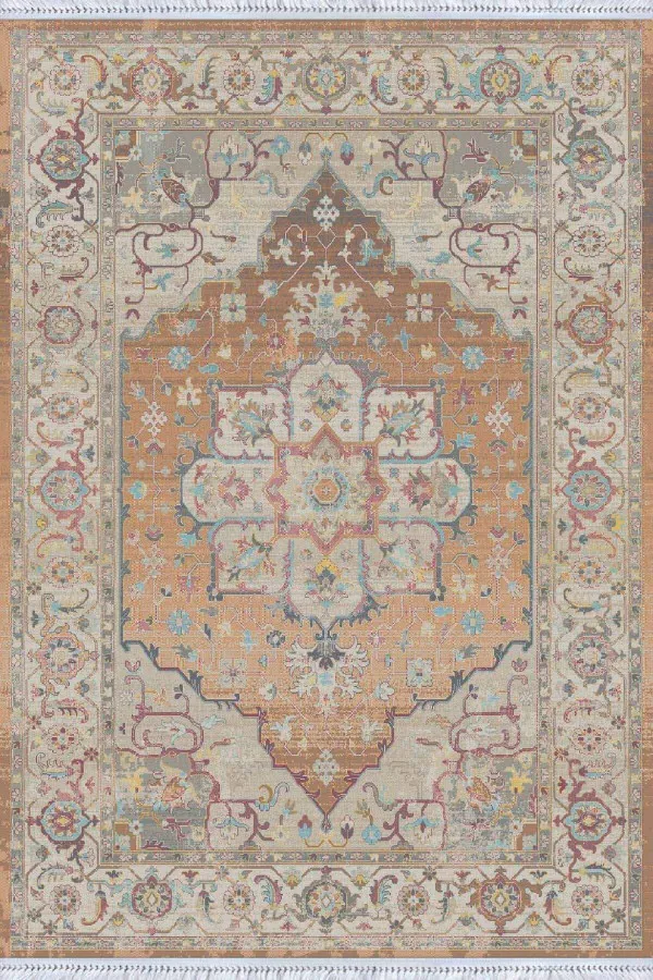 Yazlık Kilim Fiyatları Turuncu Göbekli Dokuma Pamuk Taban Kaymaz Kilim KLM156