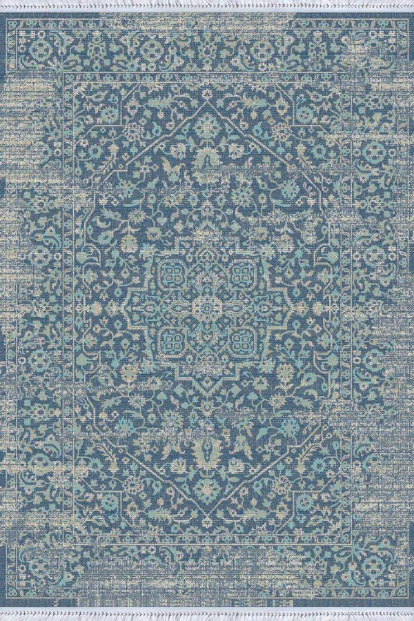 Kilim Desen Halılar Mavi Vintage Dokuma Pamuk Tabanlı Kaymaz Kilim KLM160