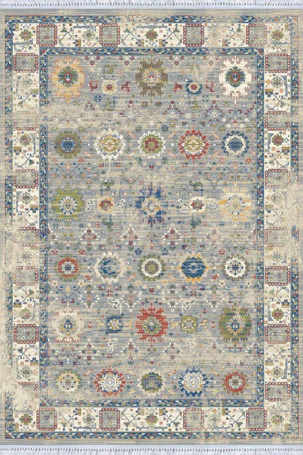 Küçük Kilim Mavi Çerçeveli Dokuma Pamuk Taban Kaymaz Kilim KLM161