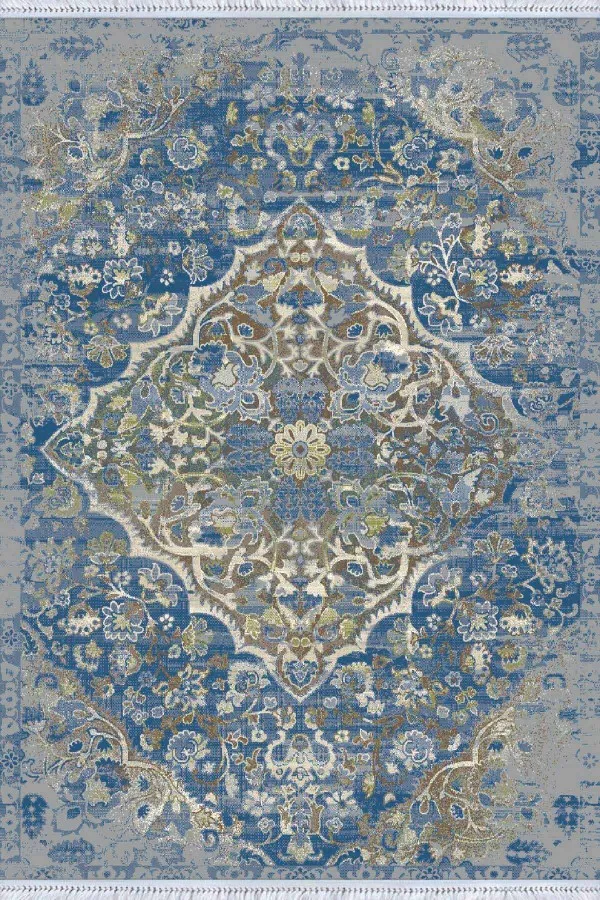 Kilim Model Ve Fiyatları Mavi Klasik Göbekli Dokuma Pamuk Taban Kaymaz Kilim KLM162