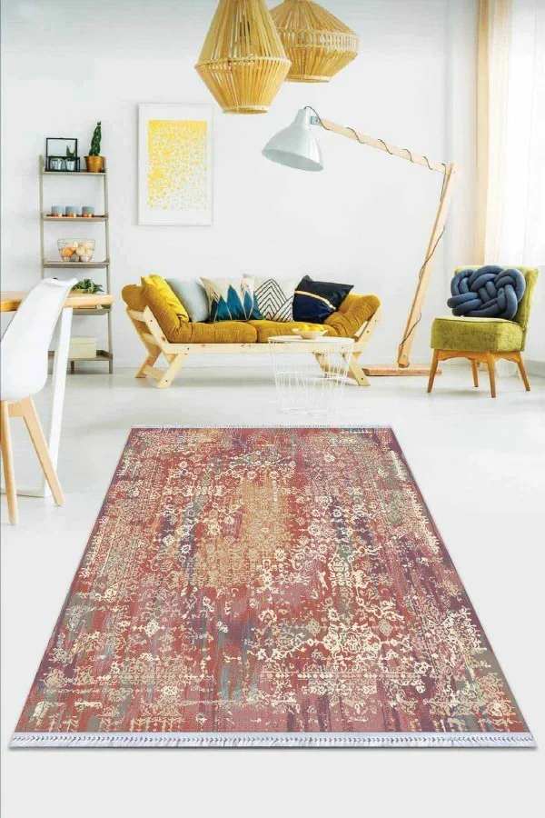 Pembe Vintage Dokuma Pamuk Tabanlı Kaymaz Kilim KLM164