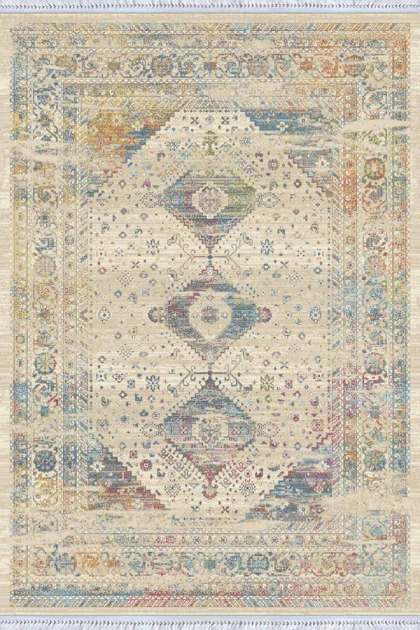 Cecim Kilim Fiyatları Krem Vintage Dokuma Pamuk Tabanlı Kaymaz Kilim KLM166