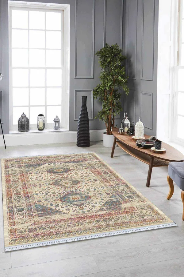 Dijital Baskı Kilimler Çok Renkli Vintage Dokuma Pamuk Taban Kaymaz Kilim KLM168