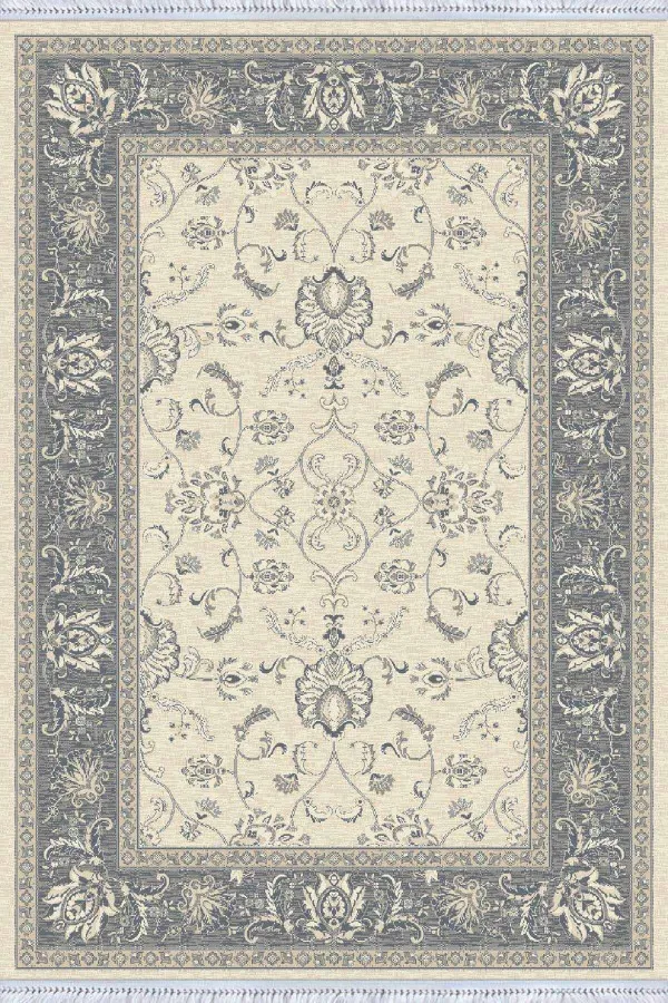 Gri Çerçeveli Dokuma Pamuk Tabanlı Kaymaz Kilim KLM170