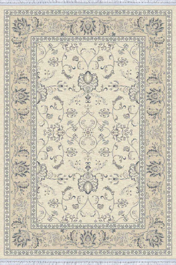 Büyük Kilim Krem Çerçeveli Dokuma Pamuk Taban Kaymaz Kilim KLM171