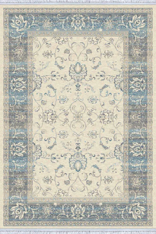Mavi Çerçeveli Dokuma Pamuk Taban Kaymaz Kilim KLM174