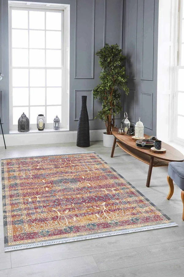 Kilim Halı Çok Renkli Vintage Dokuma Pamuk Taban Kaymaz Kilim KLM176