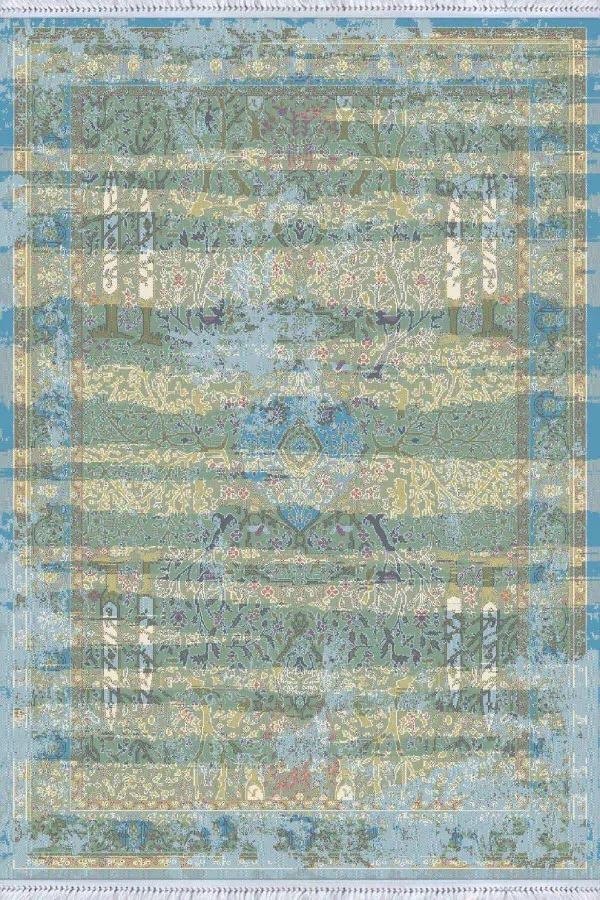 Yıkanabilir Kilim Halı Yeşil Vintage Dokuma Pamuk Tabanlı Kaymaz Kilim KLM177