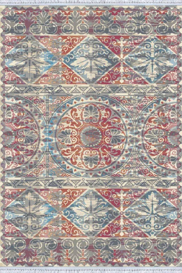 Desenli Kilim Çok Renkli Vintage Dokuma Pamuk Taban Kaymaz Kilim KLM181