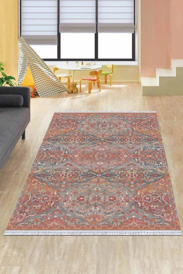 Oturma Odası Kilimleri Pembe Vintage Dokuma Pamuk Tabanlı Kaymaz Kilim KLM184