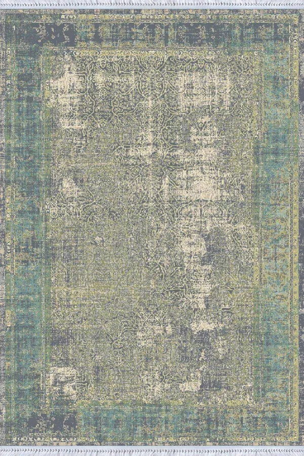 Mutfak İcin Kilim Yeşil Çerçeveli Dokuma Pamuk Taban Kaymaz Kilim KLM186
