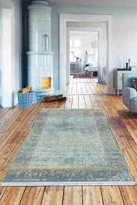 Mavi Çerçeveli Dokuma Pamuk Taban Kaymaz Kilim KLM187 Mavi Çerçeveli Dokuma Pamuk Taban Kaymaz Kilim KLM187