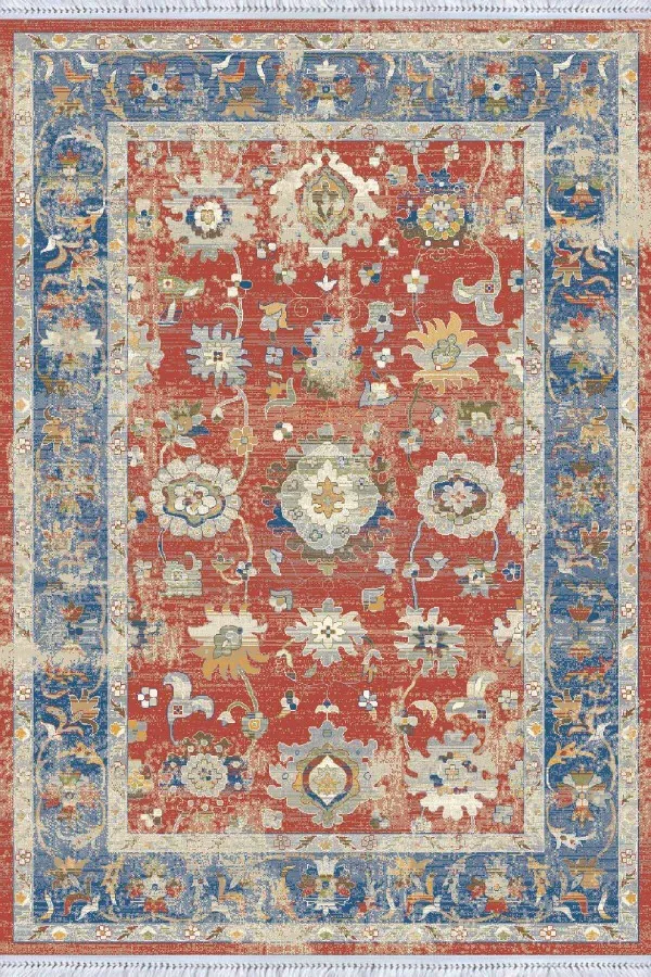 Kiremit Çerçeveli Dokuma Pamuk Taban Kaymaz Kilim KLM192