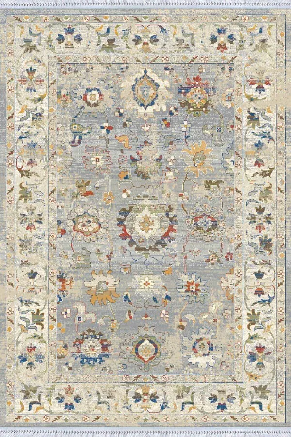 6 Metre Kilim Gri Çerçeveli Dokuma Pamuk Tabanlı Kaymaz Kilim KLM193