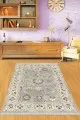 6 Metre Kilim Gri Çerçeveli Dokuma Pamuk Tabanlı Kaymaz Kilim KLM193