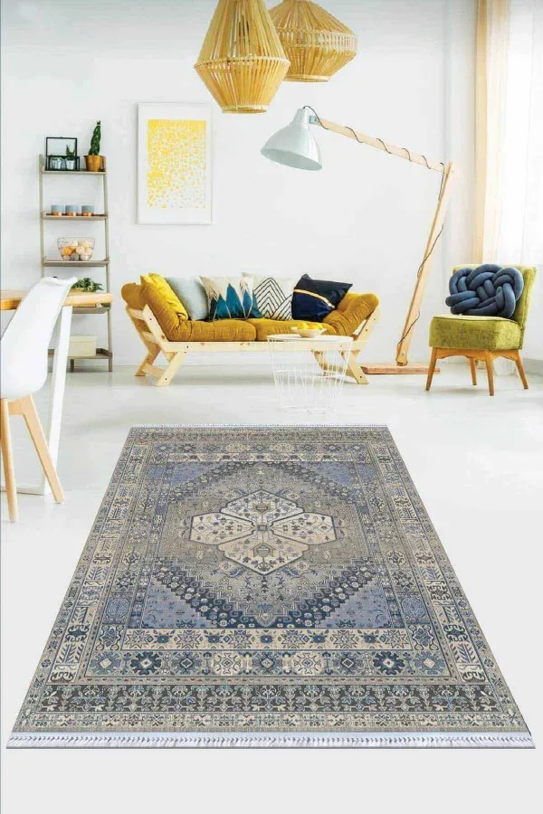 Mutfak İçin Kilim Yolluk Eflatun Göbekli Dokuma Pamuk Taban Kaymaz Kilim KLM196