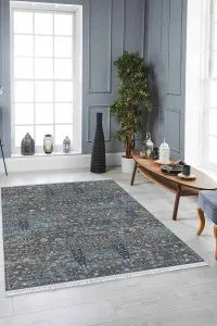 Antrasit Vintage Dokuma Pamuk Taban Kaymaz Kilim KLM197 Antrasit Vintage Dokuma Pamuk Taban Kaymaz Kilim KLM197