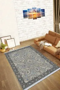 Antrasit Çerçeveli Dokuma Pamuk Taban Kaymaz Kilim KLM198 Antrasit Çerçeveli Dokuma Pamuk Taban Kaymaz Kilim KLM198