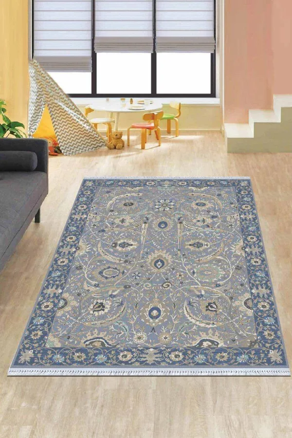 120X200 Kilim Eflatun Çerçeveli Dokuma Pamuk Taban Kaymaz Kilim KLM199