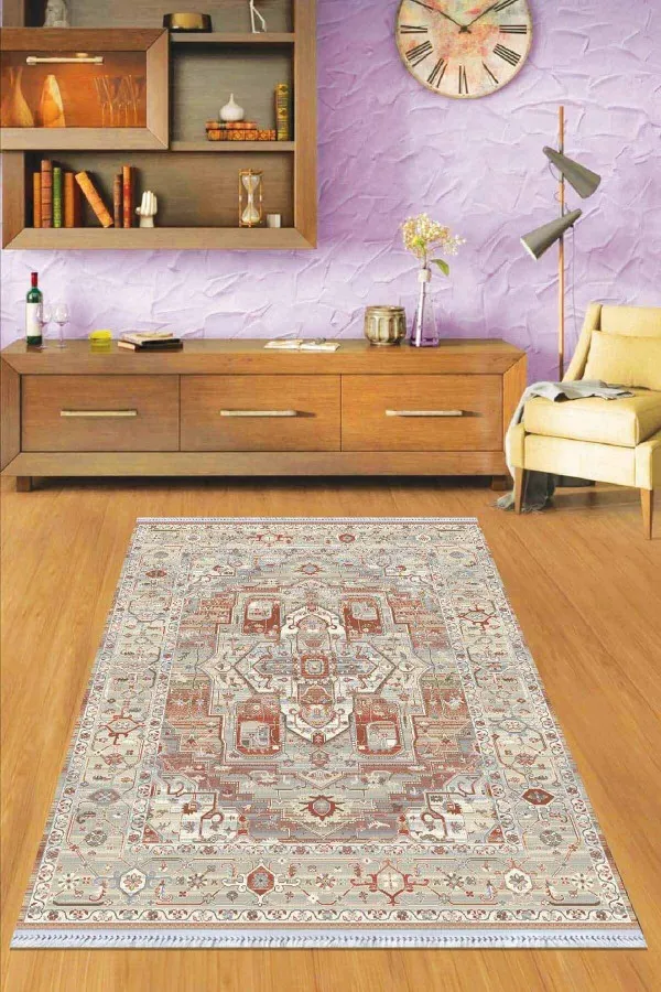 Yazlık Yolluk Kilimler Taba Klasik Göbekli Dokuma Pamuk Taban Kaymaz Kilim KLM204