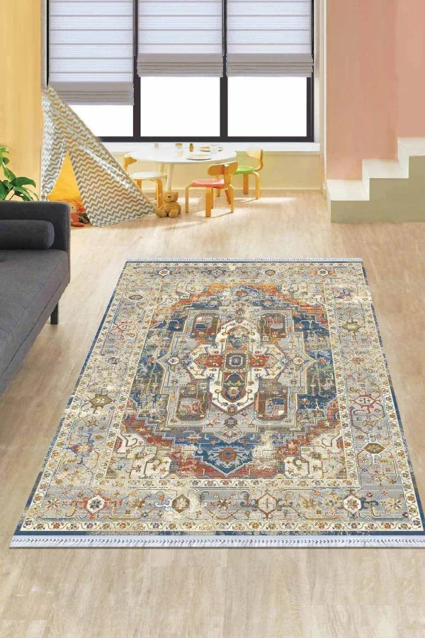 Halı Kilim Yolluk Renkli Klasik Göbekli Dokuma Pamuk Taban Kaymaz Kilim KLM206