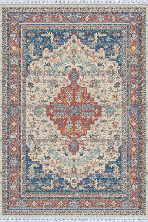 Kilim Modeli Mavi Klasik Göbekli Dokuma Pamuk Taban Kaymaz Kilim KLM207