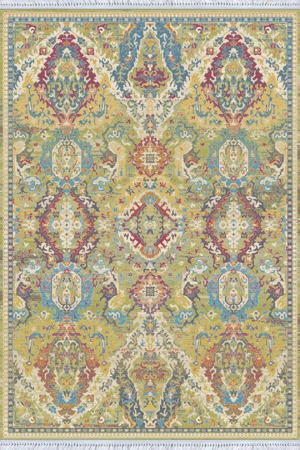 Yeşil Vintage Dokuma Pamuk Tabanlı Kaymaz Kilim KLM212