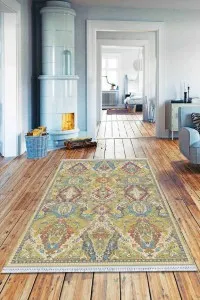 Yeşil Vintage Dokuma Pamuk Tabanlı Kaymaz Kilim KLM212 Yeşil Vintage Dokuma Pamuk Tabanlı Kaymaz Kilim KLM212