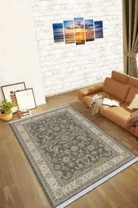 Antrasit Çerçeveli Dokuma Pamuk Taban Kaymaz Kilim KLM213 Antrasit Çerçeveli Dokuma Pamuk Taban Kaymaz Kilim KLM213