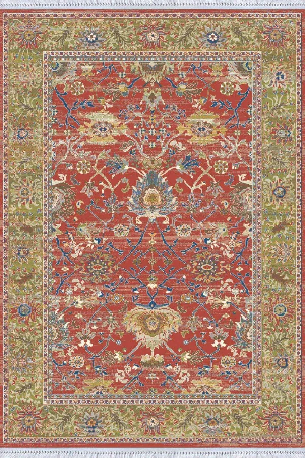 Osmanlı Desenli Halı Modelleri Pembe Çerçeveli Dokuma Pamuk Taban Kaymaz Kilim KLM214