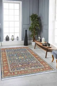Çok Renkli Çerçeveli Dokuma Pamuk Taban Kaymaz Kilim KLM215 Çok Renkli Çerçeveli Dokuma Pamuk Taban Kaymaz Kilim KLM215