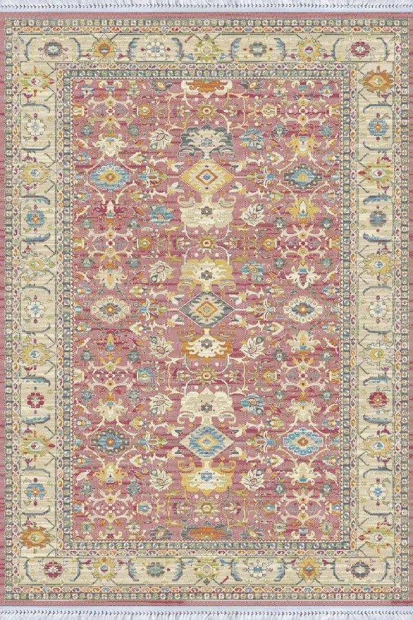 Osmanlı Halı Modelleri Pembe Çerçeveli Dokuma Pamuk Taban Kaymaz Kilim KLM216