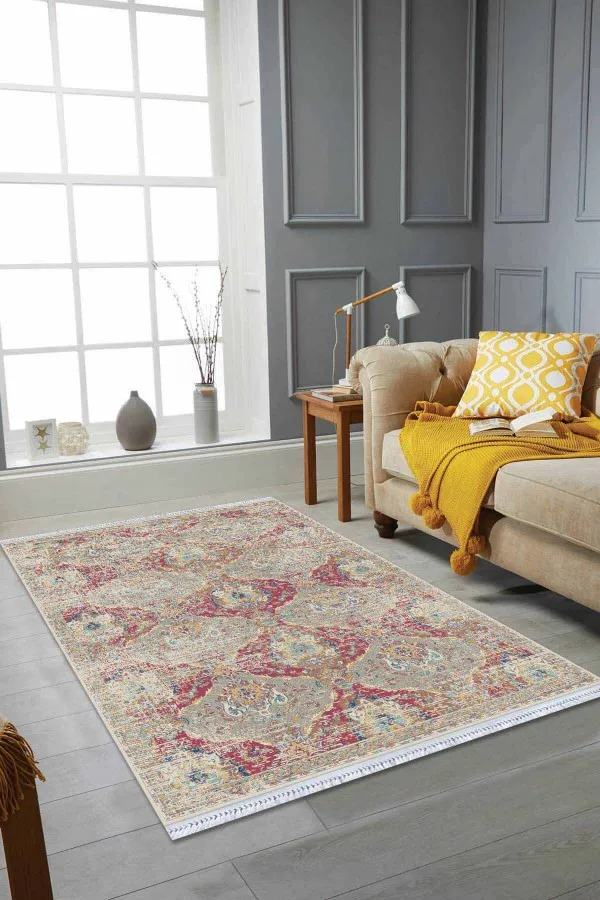 Outlet Kilim Pembe Vintage Dokuma Pamuk Tabanlı Kaymaz Kilim KLM217