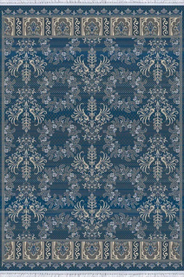 Kilim Desenli Halı 6 Metrekare Mavi Vintage Dokuma Pamuk Tabanlı Kaymaz Kilim KLM221
