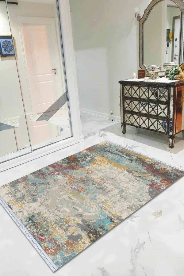 Kalın Kilim Çok Renkli Spor Dokuma Pamuk Taban Kaymaz Kilim KLM223