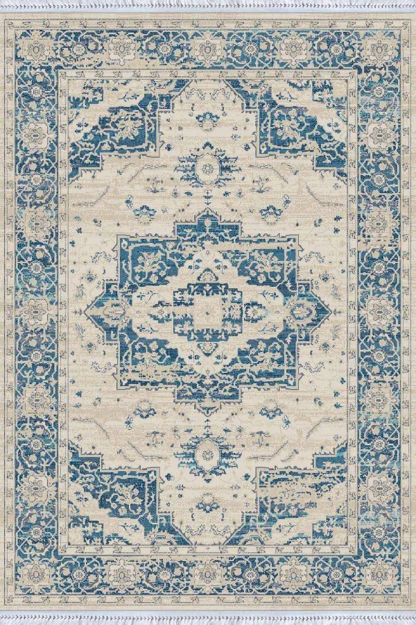 Kilim Modern Mavi Klasik Göbekli Dokuma Pamuk Taban Kaymaz Kilim KLM228