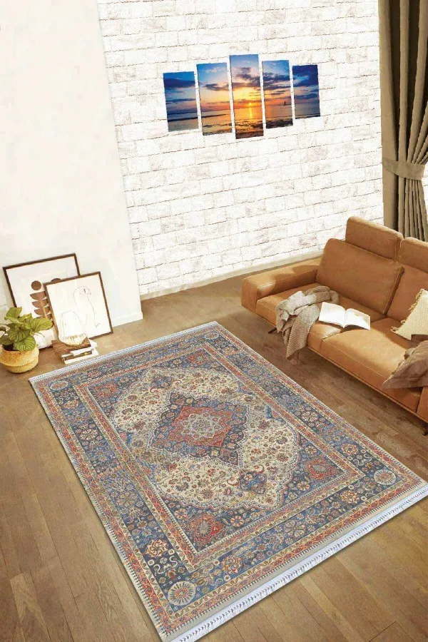 Halı Üstü Kilim Renkli Klasik Göbekli Dokuma Pamuk Taban Kaymaz Kilim KLM229