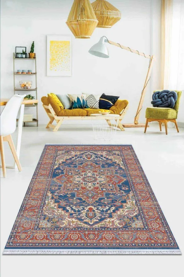Halı Ve Kilim Renkli Klasik Göbekli Dokuma Pamuk Taban Kaymaz Kilim KLM231