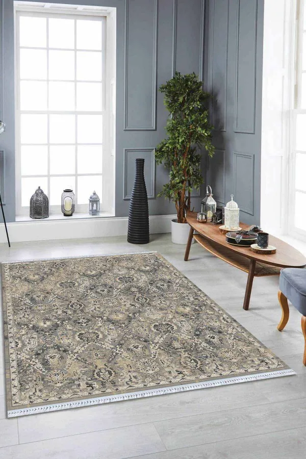 6M2 Kilim Halı Gri Vintage Dokuma Pamuk Tabanlı Kaymaz Kilim KLM232