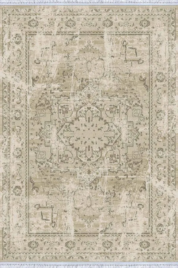 Çiçek Desenli Kilim Krem Vintage Dokuma Pamuk Tabanlı Kaymaz Kilim KLM234