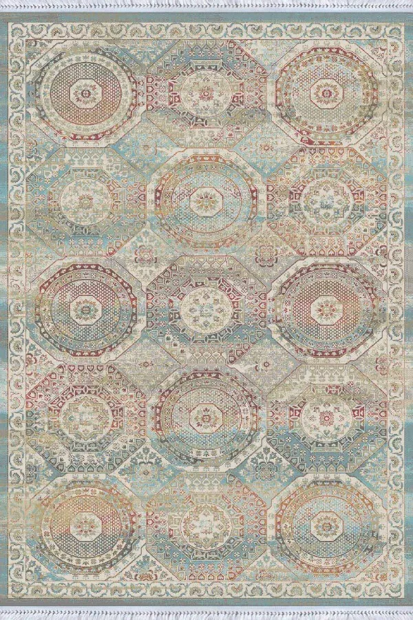 Etnik Desenli Kilim Çok Renkli Vintage Dokuma Pamuk Taban Kaymaz Kilim KLM236
