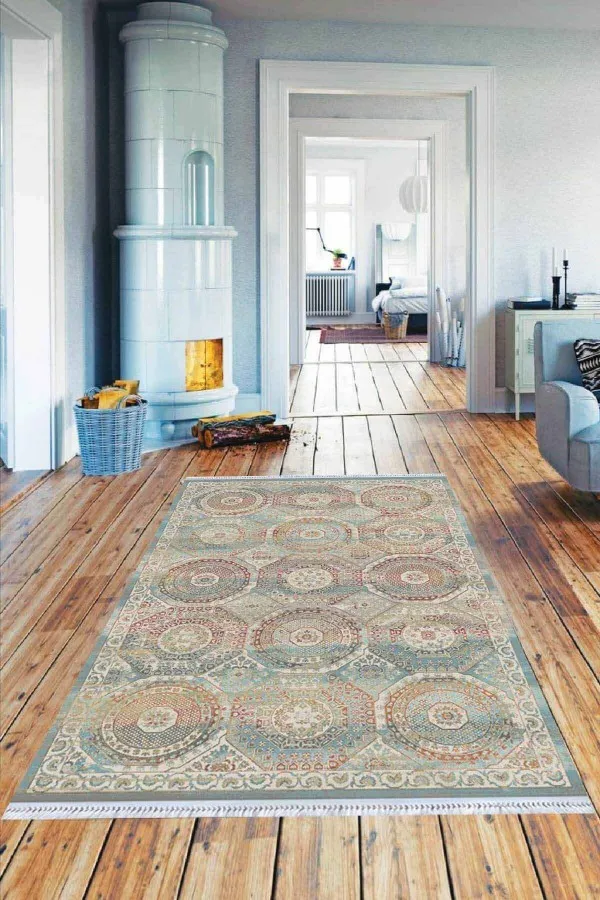 Etnik Desenli Kilim Çok Renkli Vintage Dokuma Pamuk Taban Kaymaz Kilim KLM236