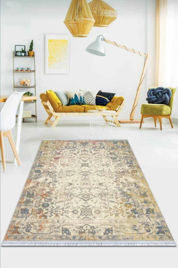 Etnik Halı Kilim Çok Renkli Vintage Dokuma Pamuk Taban Kaymaz Kilim KLM237