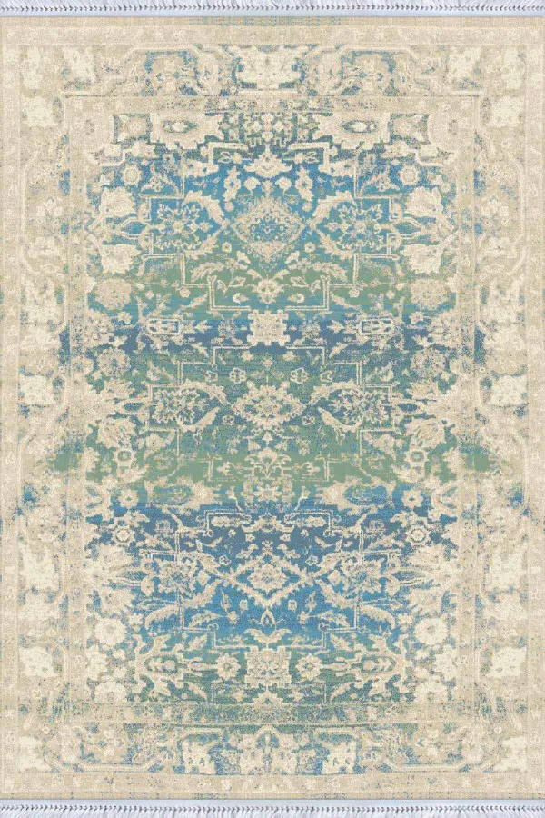 Mavi Vintage Dokuma Pamuk Tabanlı Kaymaz Kilim KLM238