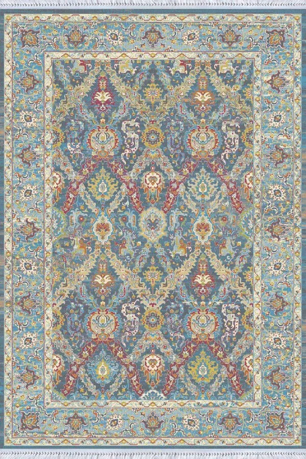 Mavi Çerçeveli Dokuma Pamuk Taban Kaymaz Kilim KLM244