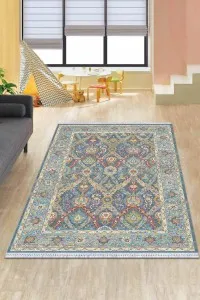Mavi Çerçeveli Dokuma Pamuk Taban Kaymaz Kilim KLM244 Mavi Çerçeveli Dokuma Pamuk Taban Kaymaz Kilim KLM244