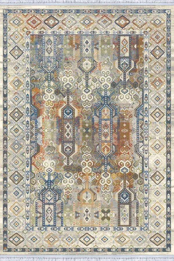Karabag Kilim Çok Renkli Çerçeveli Dokuma Pamuk Taban Kaymaz Kilim KLM246