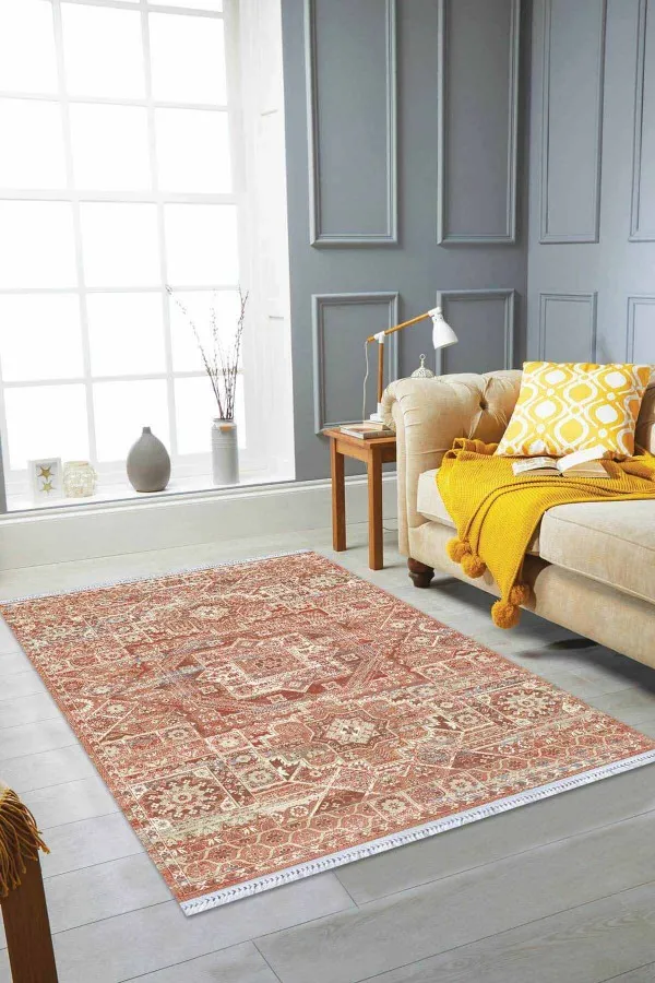 Etnik Kilim Desenli Halı Çok Renkli Vintage Dokuma Pamuk Taban Kaymaz Kilim KLM250