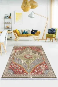 Renkli Klasik Göbekli Dokuma Pamuk Taban Kaymaz Kilim KLM253 Renkli Klasik Göbekli Dokuma Pamuk Taban Kaymaz Kilim KLM253